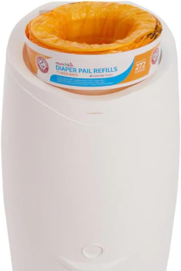 Munchkin A&H Diaper Pail Refill Rings, 4-Pack Holds Up to 1,088 Diapers Total + 50 Diaper Sacks, Lavender Scent, 7-Layer Bags,