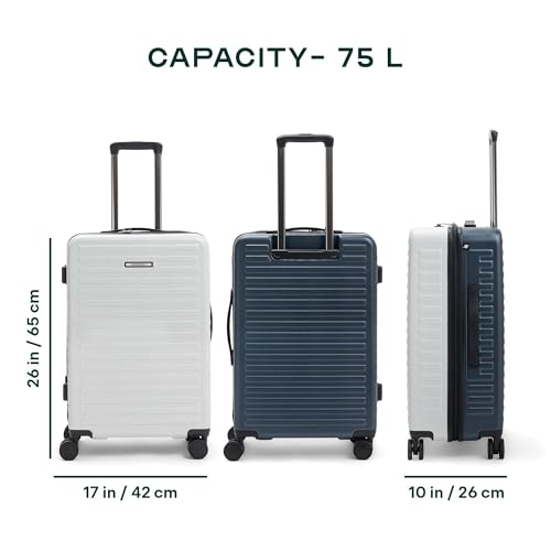 Image of Assembly Medium Check-in Suitcase with 8 Spinner Wheels & 3 Packing Cubes, Durable Polycarbonate Hard Shell Trolley Bag for Vacations & Business Travel, White-Blue, 24-Inch