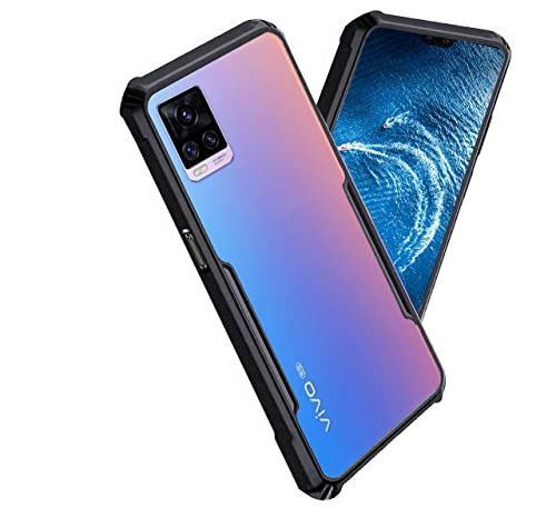Image of A rtistque Hard Transparent Acrylic Armor Clear Back Cover Case for Vivo V20 Pro Anti-Drop Shockproof TPU Edge - Black