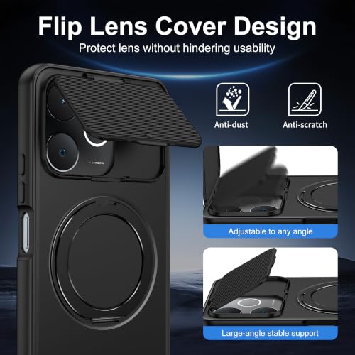 Image of Spazy Case Realme P4 Lite Back Cover|Premium Magnetic Ring Stand Case with Camera Protection Slider|360 Rotating Kickstand|Slim & Strong Grip Phone Case for Realme P4 Lite-Black