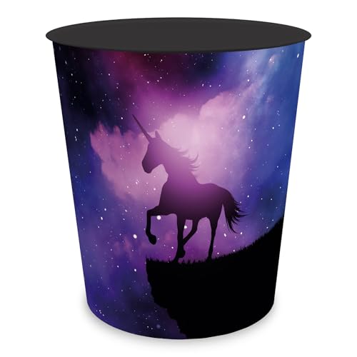 itenga Papierkorb für Kinder mit Motiv - rund ca. 11 Liter - Mülleimer fürs Kinderzimmer - stabiler Kunststoff (Motiv magisches Einhorn)