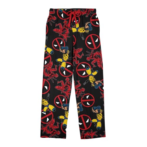 Deadpool Wolverine & Deadpool Logo All-Over Print Men's Black Sleep Pajama Pants