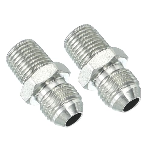 Image of PATIKIL Pipe Adapter Connector 9 /16 inch Male 74 Flare JIC x 1 /4 inch Male R Pipe Fitting 2 Pcs Oil Feed Restrictor Fitting Hydraulic Connector for Oil Steam Water Pipelines System