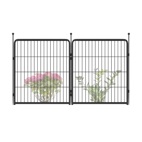 Image of FXW Garden Fence Outdoor for the Yard - 32in(H) x 4.5ft(L) Heavy Duty Metal Animal Barrier for Dog, No Dig Decorative Dog Fence, 2 Panels, Black