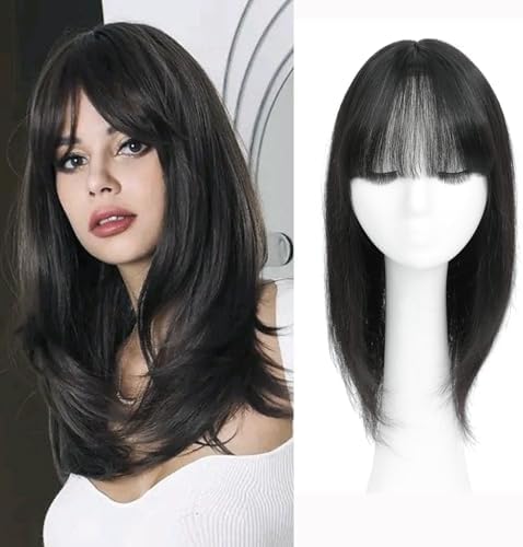 YAMI Hair Toppers for Women 8x9inch Skin Scalp Hair Topper with Bangs 15 Inch HairPieces for Women with Hairloss (Natural Black)