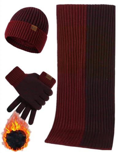 Mens Winter Scarf Hats and Gloves Set Knit Beanie Hat Warmer Scar...