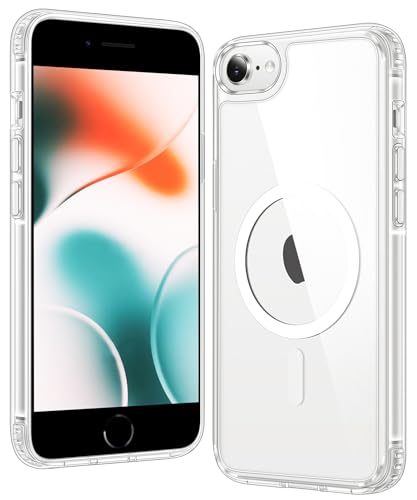 FNTCASE for iPhone SE 3rd(2022) Case: iPhone SE 2nd(2020) Case Clear Magnetic Phone Cases Compatible with Magsafe Slim Anti Yellowing Rugged Protective Transparent Cell Phone Cover (A-Clear)