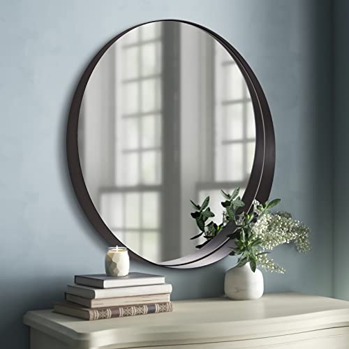 ANDY STAR Round Mirror,30'' Round Bathroom Mirror, Black Vanity Mirror, Large Circle Wall Mirror Stainless Steel Metal Frame with Thickness 1'' to 3'' Sleek Designed Decoration Mirror Hangs Vertical