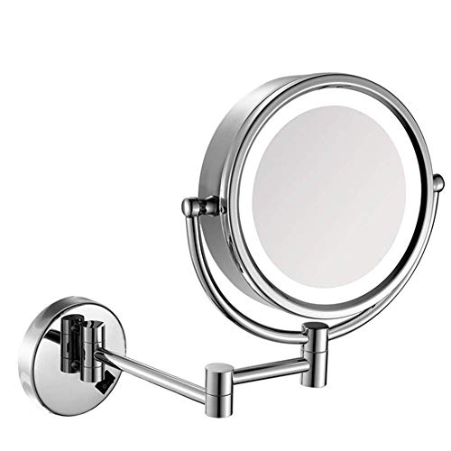 KCDFKMWMZ Espejos de Maquillaje for baño de 8,5 Pulgadas, tocador montado en la Pared, Afeitado con Lupa iluminada de latón de Doble Cara, Plegable con Enchufe de Interruptor(Chrome,10X)