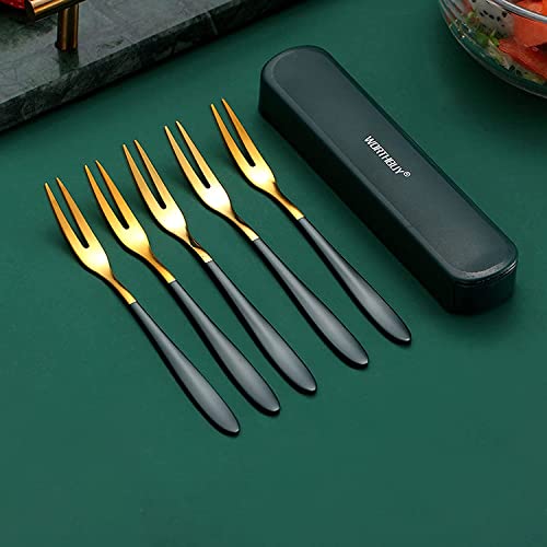 Image of Mini Cocktail Forks Appetizer Forks 18 /10 Stainless Steel Fruit Forks Dessert Forks Tasting Forks Appetizer Small Forks Set Appetizer Cake Fruit Forks Set (Green,Set of 15)