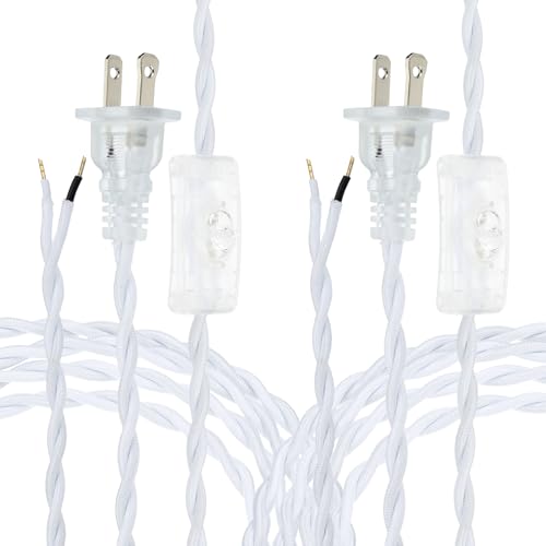 Câble textile luminaire vintage torsadé blanc de 1,8 m avec interrupteur et fil dénudé DIY