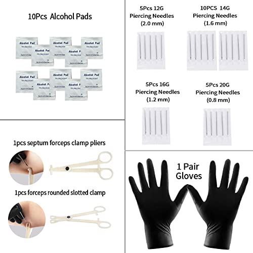 Tustrion 153Pcs Piercing Kit for all Body Piercings with Piercing Jewelry and Tools for Nose Septum Belly Button Lip Ear Tongue Cartilage Eyebrow and More with 12G 14G 16G and 20G Piercing Needles - Thumbnail 4