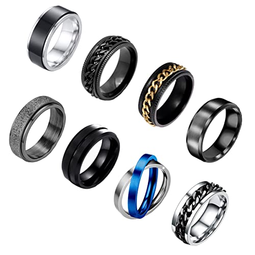VELESAY 8PCS Anello Uomo Acciaio Inossidabile