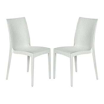 Alternative view of LeisureMod Hickory Indoor-Outdoor Modern Weave Design Stackable Dining Side Chair Set of 2 (White)