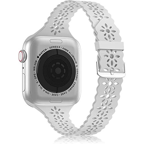 AIYIRUO Correa Compatible con Correas Apple Watch Silicona Cordón 40mm,44mm,41mm,45mm Pulseras Delgadas con Diseño Hueco Hacia Fuera,Correas Deportivas Suaves para iWatch Series SE/7/6/5/4/3/2/1 Cover