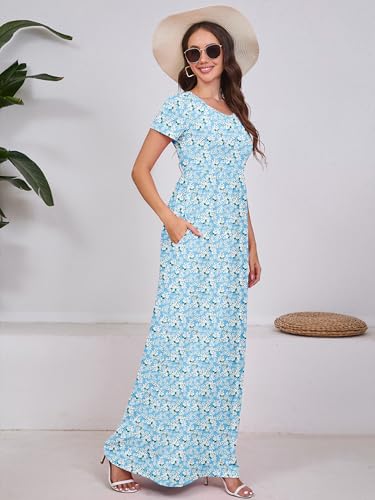 Image of DEARCASE Maxi Dress for Women Short Sleeve Casual Summer Loose Plain Comfy Long Dresses with Pockets