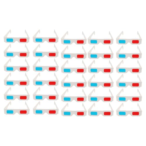 EPIGEIST Lot de 30 Lunettes 3D Jetables en Carton Blanc, Lunettes Anaglyphes Rouge et Bleu pour Cinéma et Vidéo, Légères et Universelles, Accessoires Vidéoprojecteurs pour Films et Jeux