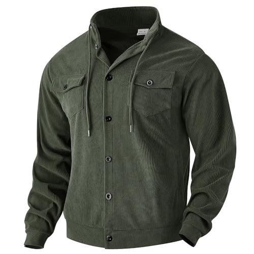 Manteau velours côtelé homme chaud avec poches multiples veste col montant contre le vent
