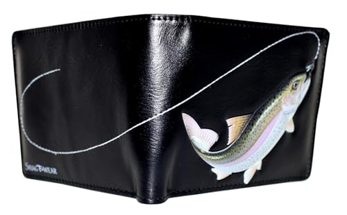 Shagwear Outdoorsman Gone Fishing Men's and Teen Boy's Billfold Wallet Vegan Faux Leather Black4