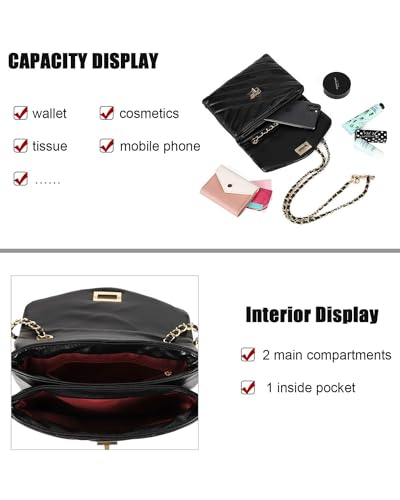 Image of LAVTUG Quilted Crossbody Bag for Women Small Flap Purse with Gold Chain | Faux Leather, Elegant Designer Shoulder Handbag, Everyday Use