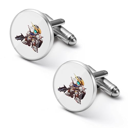 1ペア カフスボタン 機動戦士ガンダム バルバトス ラウンド型 CUFFLINK スーツ用 シャツアクセサリー メンズ フォーマル ビジネス プレゼント 紳士用 シルバー 合金 アンティーク風 おしゃれ ギフト