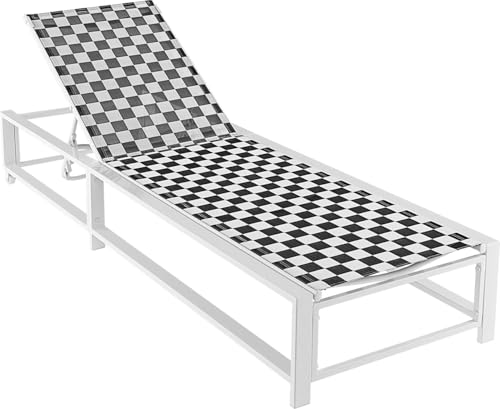 KOMFOTTEU Tumbona Jardín Exterior con Respaldo Ajustable en 5 Posiciones, Silla Reclinable Plegable con 2 Ruedas, de Tela Transpirable con Marco de Metal, Carga 180 kg, 200 x 68 x 104 cm