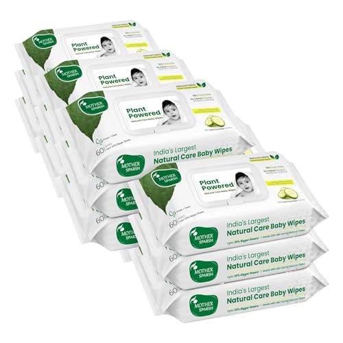 Image of Mother Sparsh Natural Care Baby Wipes 60 Pcs (Pack of 18) I 100% Plant Made Fabric From Forest Land | Fresh+Cleanse (with Cucumber) Plant Powered Wet Wipes For Baby I Cotton Cloth Like Bigger Sheets