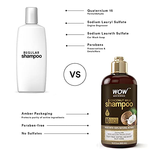 Wow Skin Science Nourishing Coconut Milk Shampoo - Hair Growth Shampoo - Coconut Oil Milk Shampoo - Curly Hair Shampoo & Wavy Hair Shampoo For Men & Women - Hydrating Shampoo No Sulfates No Parabens #TOP3