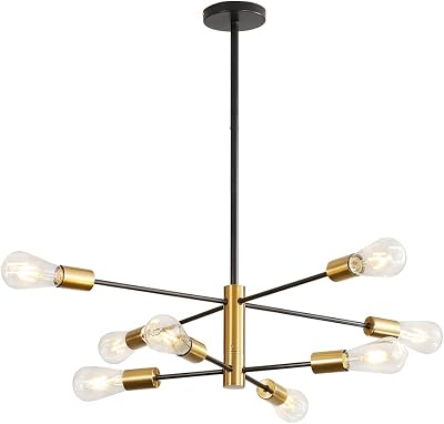 ZZZYZ Moderno 20-luci LED Sputnik Lampadario Vintage Nero Rettangolo Durante la Luce Unico Irregolare Metallo Plafoniera per Sala da Pranzo sull'isola Lavandino Bar-Dorato 68 Centimetri, uz5jq-003
