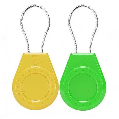 Image of Air Tagholder Keychain Case with Steel Wire Cable & Hex Lock, Waterproof Anti-Lost Shockproof Cover Compatible with Apple Air Tag for Luggage, Backpack, Keys (Yellow+Green)