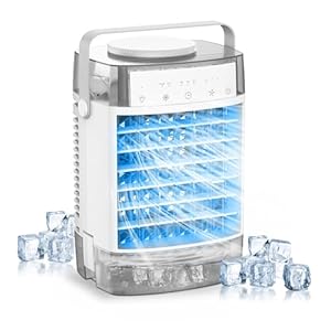 Luchtkoeler met waterkoeling, verdampingskoeling, mini-airconditioning met spray en 7 kleuren ademend licht, USB, draagbare mobiele airconditioner met 1 liter tank voor thuis, kantoor, reizen, camping