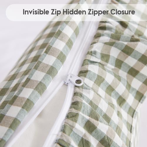 2 Pack Sage Green White Plaid Ruffled Throw Pillow Covers 18x18 inches,100% Cotton Gingham Pillow Shams, Farmhouse Checkered Ruffle Throw Pillow Cases for Couch and Bed, Sage Green/White Plaid