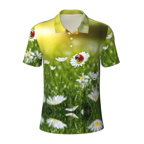 Polo homme respirant manches courtes motif coccinelle idéal pour l'été