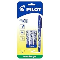 Pilot Frixion Ball Erasable Gel Pen, Fine Tip (0.7mm) - Pack of 3 Gel Pens - Blue