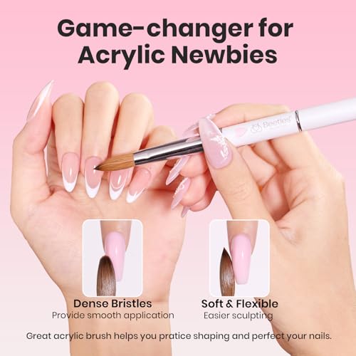 Image of Beetles Acrylic Nail Brush Kolinsky Hair Bristles Round Shaped Metal Handle Nail Art Brushes for Manicure Extension Acrylic Powder DIY at Home Manicure Tool - Size 10