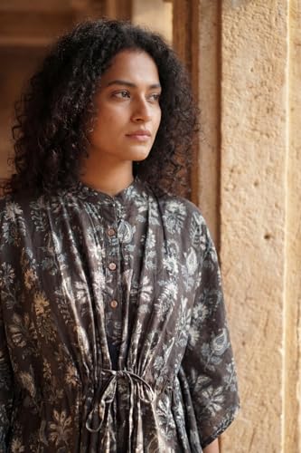 Image of Cotton Kaftan Dresses for Women | Hand Printed Cotton Kaftan Nighty for Women | Length- 52 Inches