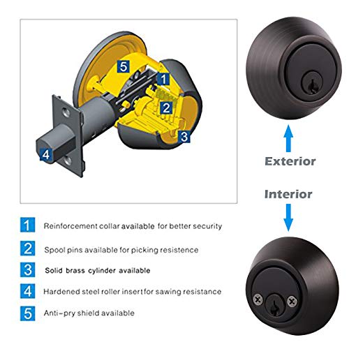 Gobrico Double Deadbolt Locks Keyed Both Sides Bronze
