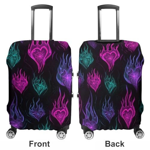 Glowing Neon Goth Flames Luggage Covers Washable Travel Suitcase Cover Elastic Baggage Protector3