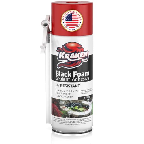 Kraken Bond Black Spray Waterfall Foam Sealant - (1x12oz) Expanding Polyurethane Pond Foam Sealer Black, UV Resistant Insulating Spray for Landscape &amp; Exterior, Straw Use, 1 Pack