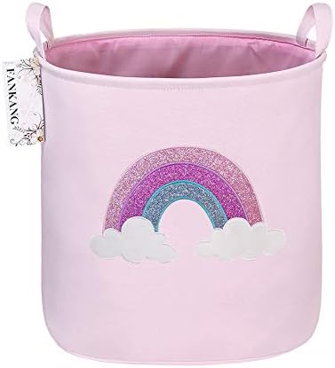 FANKANG Laundry Hamper Storage Bins Nursery Hamper Canvas Foldable Large Storage Baskets for Kids Toys Room, Nursery, Home,Gift Basket, Office, Bedroom, Clothes (Pink Rainbow)