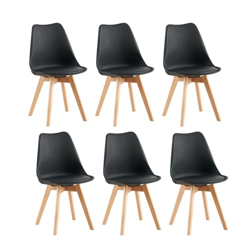 Faithbay Juego De 6 Sillas De Comedor De Plástico Con Certificación Medioambiental, Sillas Nórdicas Estables Y Duraderas Con Patas De Haya Protegidas Cocinas Oficina - Negro Faithbay Juego De 6 Sillas De Comedor De Plástico Con Certificación Medioambiental, Sillas Nórdicas Estables Y Duraderas Con Patas De Haya Protegidas Cocinas Oficina - Negro