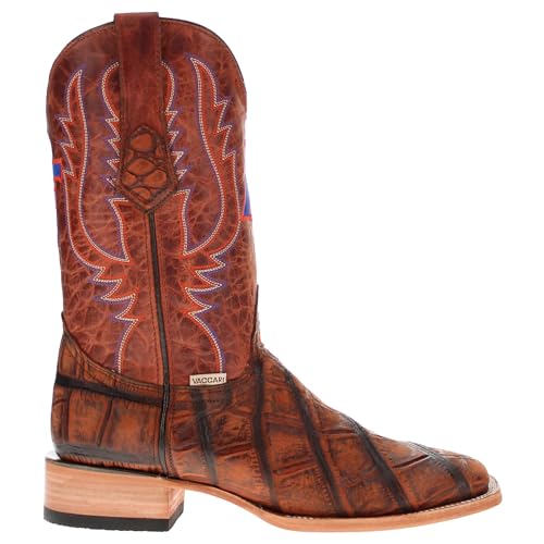 Image of Vaccari Men's Cooper Genuine Exotic Print Leather & NCAA League Embroidery Broad Square Toe Cowboy Boots