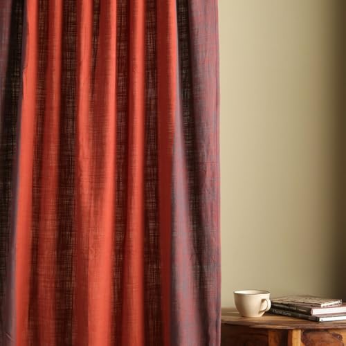 Image of Peepul Tree Solid Woven Cotton Door Curtain in Brick Red | 7 ft | Pack of 1 | Woven in Pure Cotton | Back Loop | 60% Light Blocking | Semi Blackout | Fine Breathable Drapes | Chintz Collection