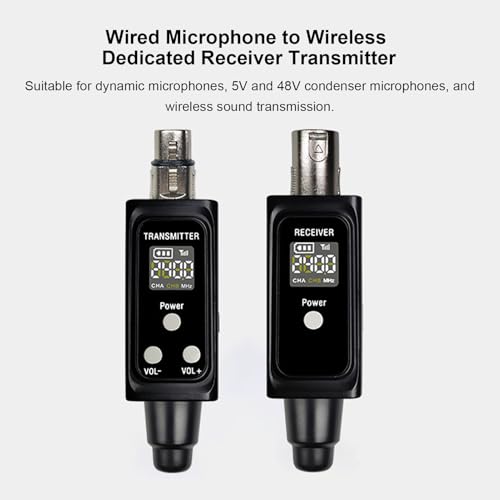 Transmisor y receptor inalámbricos para micrófono, sistema XLR inalámbrico de 2,4 GHz UHF, recargable, con reducción de ruido, volumen, reverberación y función mute, para micrófono dinámico, sistema PA y DSLR miniatura 3