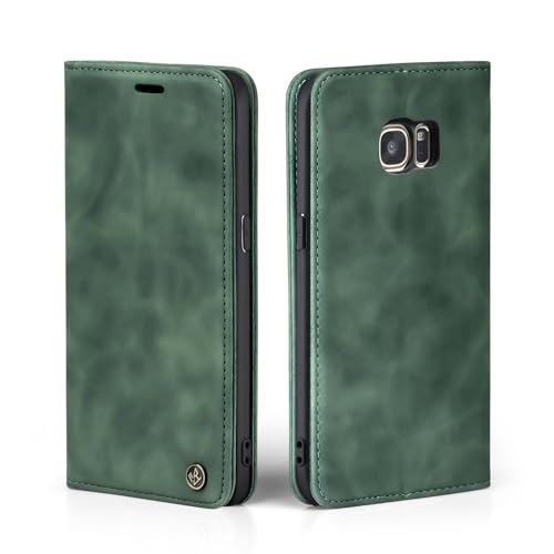 LBH Handyhülle für Samsung Galaxy S7 in Grün mit Karten- und Geldfach Smartphone Hülle mit Standfunktion Flip Case Schutzhülle Magnetverschluss Vintage