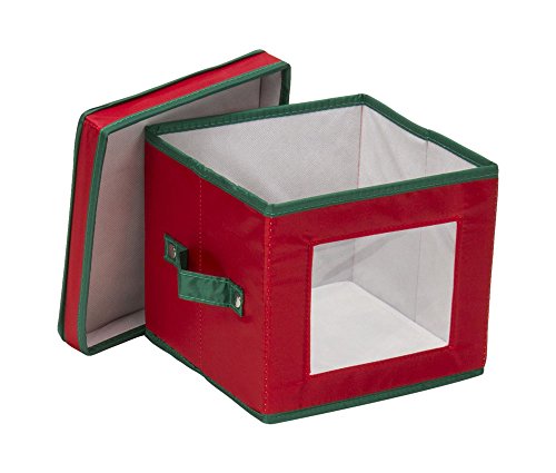 Household Essentials 530RED Holiday China Saucer Storage Box, Red with green trim