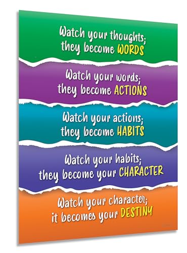Safety Magnets ZOCO – Watch Your Thoughts Poster – Motivational Anti-Bullying Wall Art for Classroom or Workplace – Respect and Character Education Decor – Laminated 17x22 for Teens and Adults