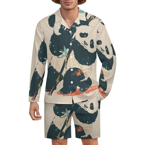 Cute Pandas with BambooMen's Long-sleeved Suits for Everyday Casual Wear