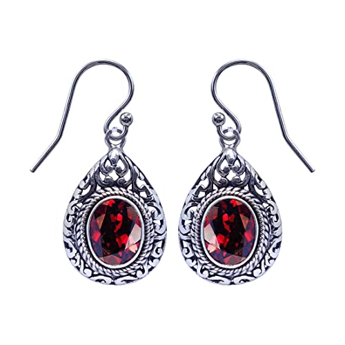 Boucle d'oreille janvier pierre de naissance grenat en argent 925