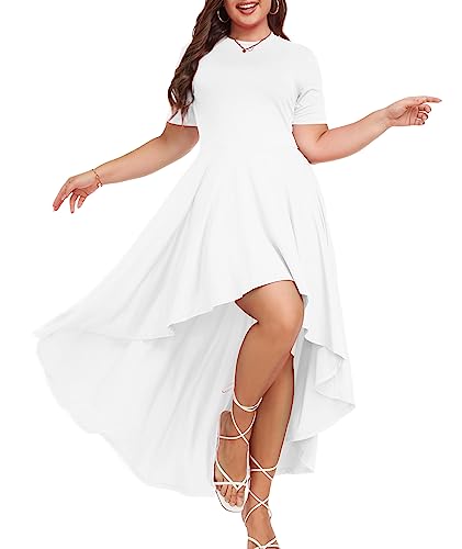 LALAGEN Plus Size Maxi Dress for Women Casual Short Sleeve Ruffle Flowy High Low Summer Long Dress 1X-6X